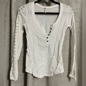 Free People Long Sleeve Henley with Lace Detail